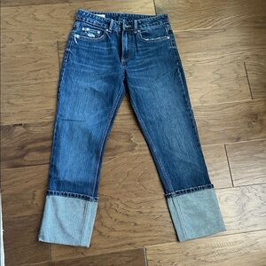 NWOT -ZARA WOMENS Sz 4 rolled cuff crop blue jeans